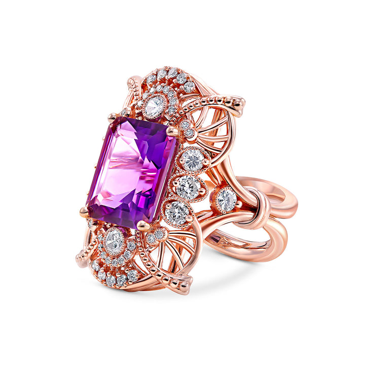 14K Rose Gold - Amethyst Byzantine Ring