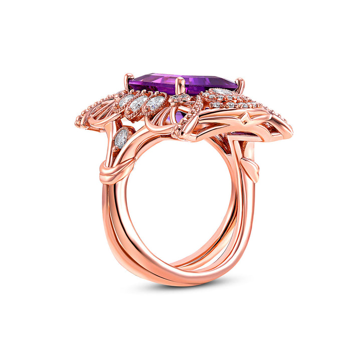 14K Rose Gold - Amethyst Byzantine Ring