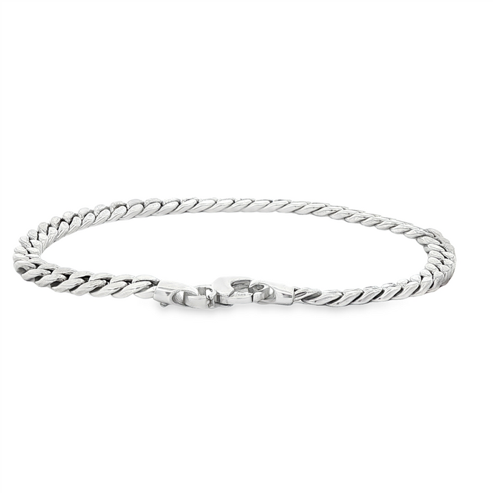 14K White Gold Hollow Flat Curb Link Bracelet – 4.3mm, 7", 5.3g