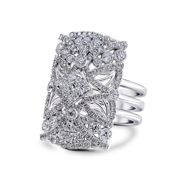 14K White Gold Diamond Byzantine Ring