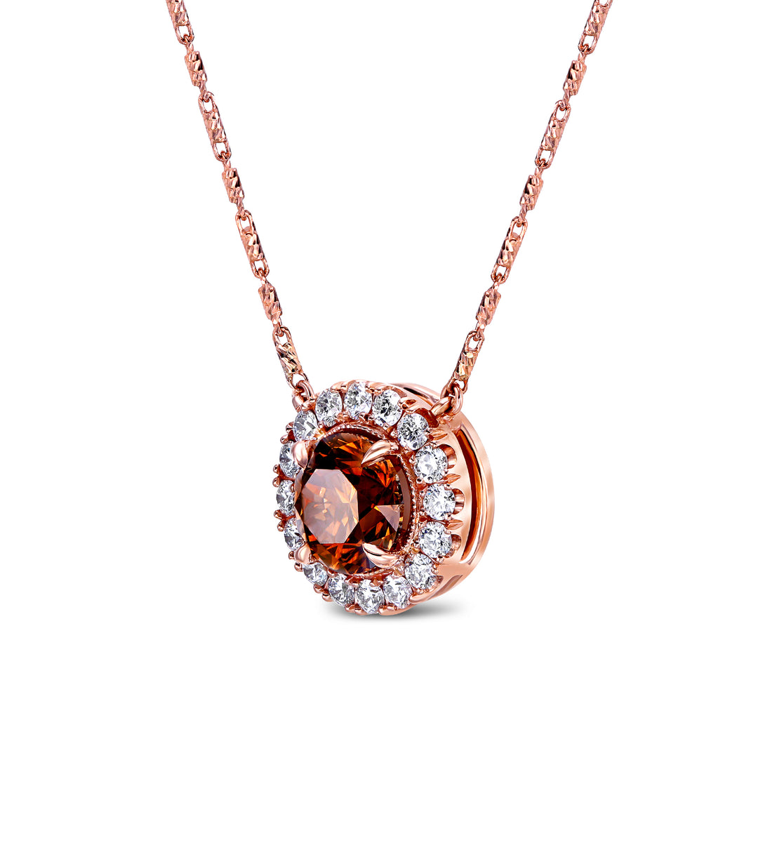 14k Rose Gold - 1.45ctw Orange / Brown Diamond Halo Pendant