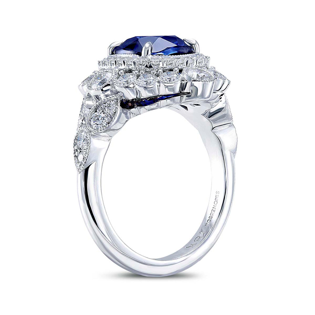 18k White Gold - 4.01ctw Blue Sapphire Vintage Diamond Ring