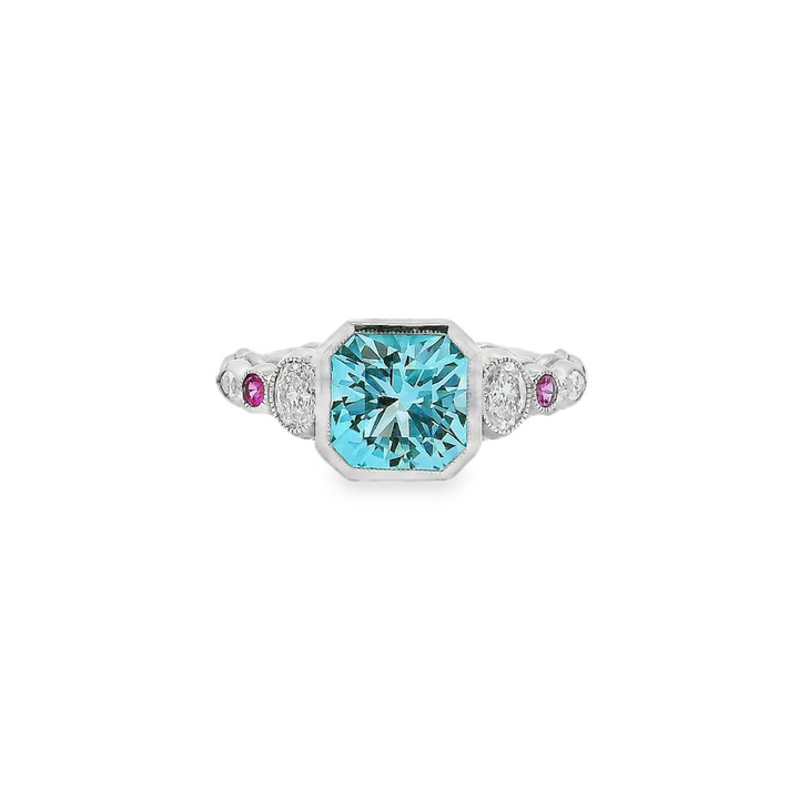 14K White Gold Topaz Ring – 2.51ct Center with Diamonds & Pink Sapphires
