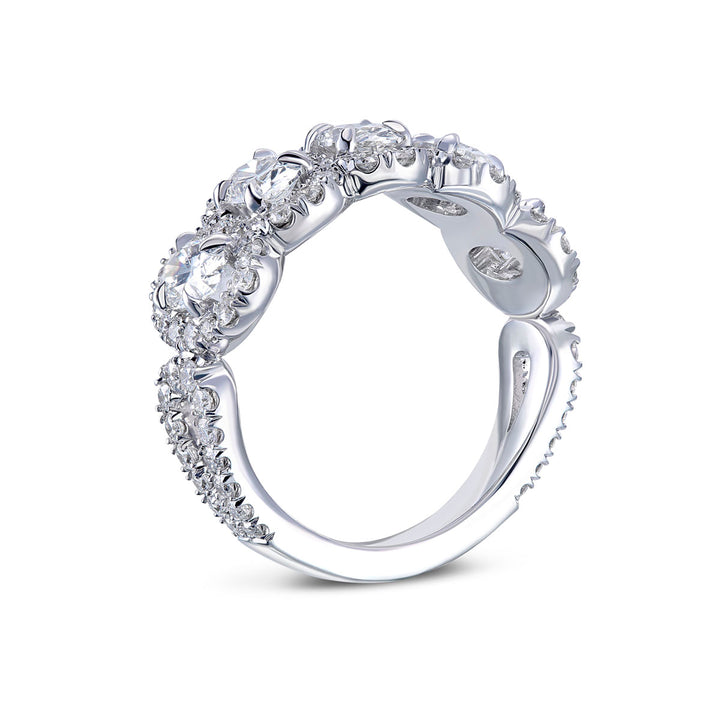 18k White Gold - 5 Stone Oval Diamond Halo Ring 1.51ctw