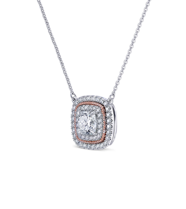 18k White Gold - 1.60ct Cushion Cut Diamond Halo Pendant