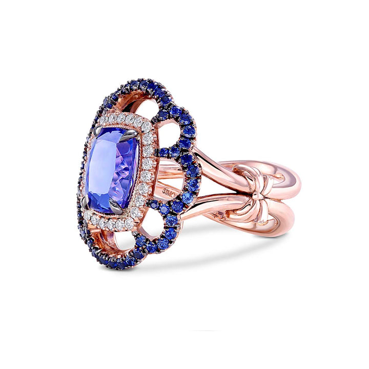 14k Rose Gold - 2.36ct Elongated Cushion Cut Tanzanite Ring