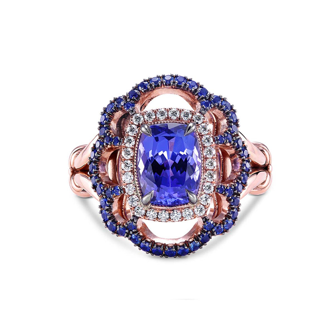 14k Rose Gold - 2.36ct Elongated Cushion Cut Tanzanite Ring