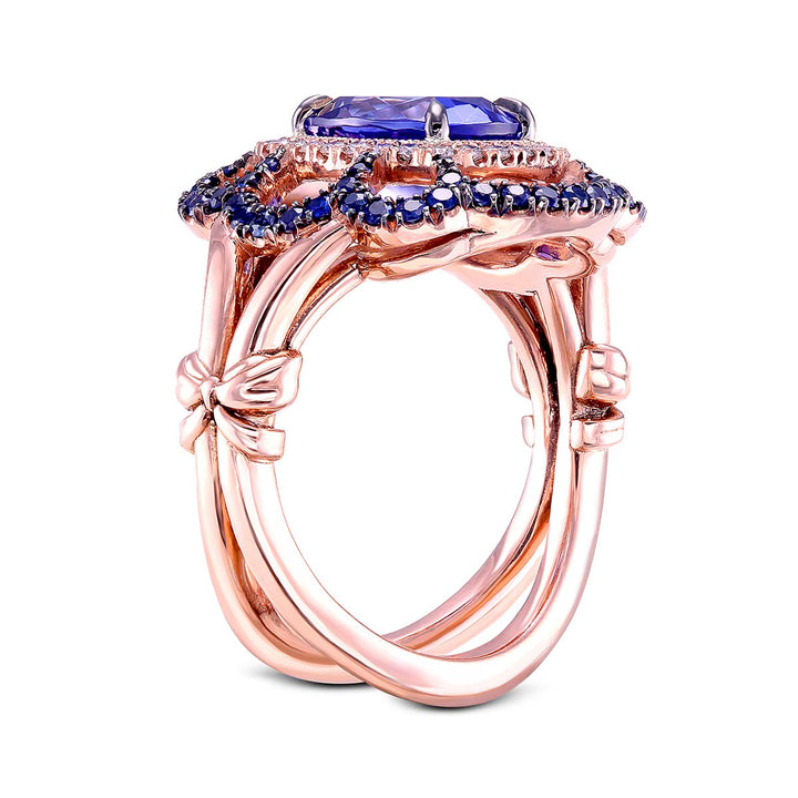 14k Rose Gold - 2.36ct Elongated Cushion Cut Tanzanite Ring