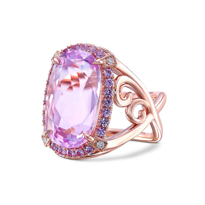 14k Rose Gold - 12.74ct Oval Pink Kunzite Diamond Ring