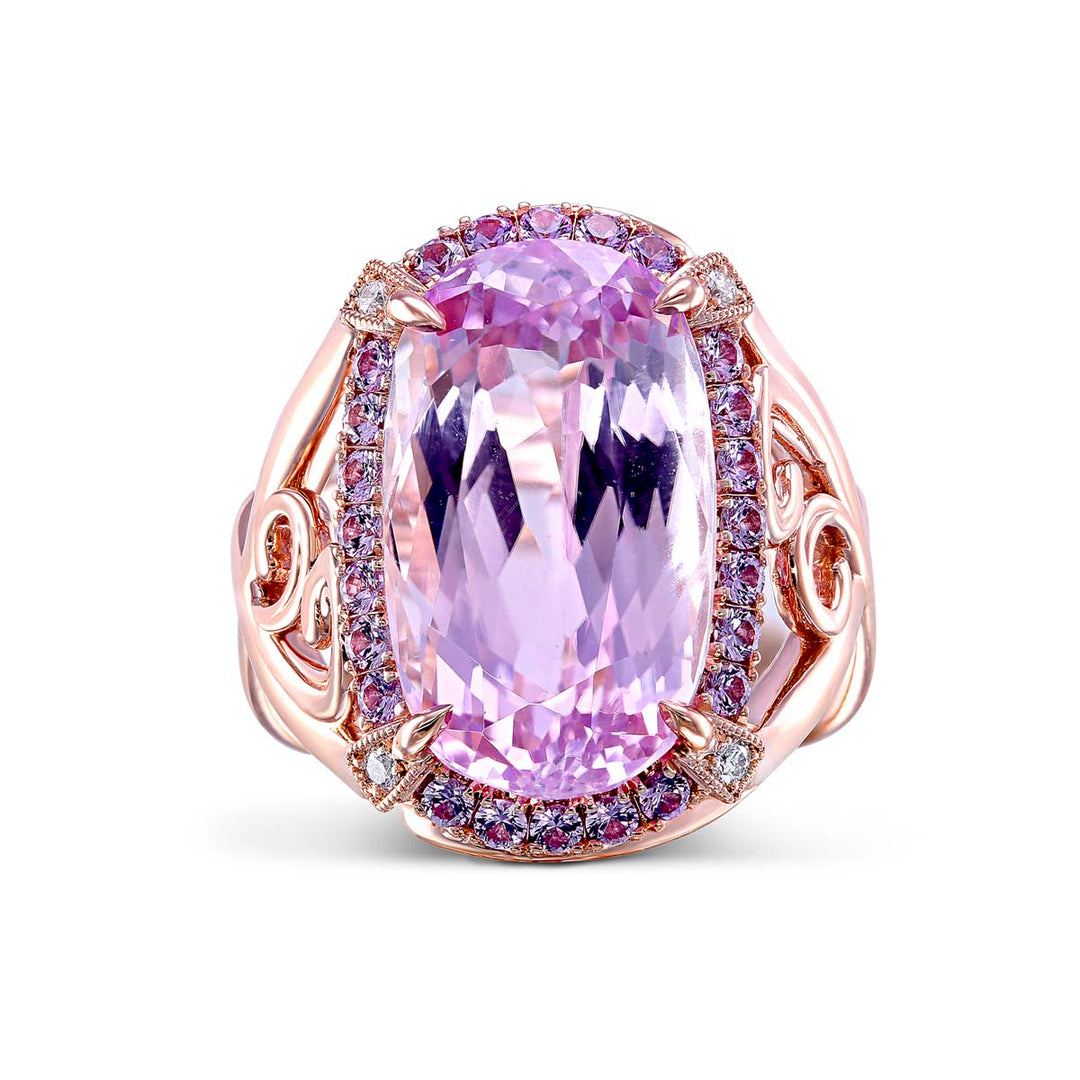 14k Rose Gold - 12.74ct Oval Pink Kunzite Diamond Ring