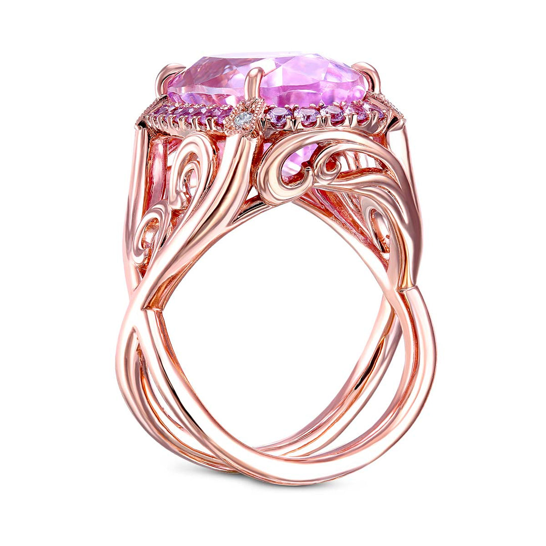 14k Rose Gold - 12.74ct Oval Pink Kunzite Diamond Ring