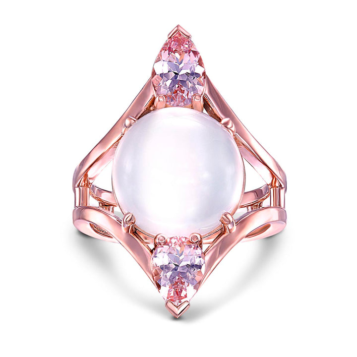 14k Rose Gold Ring- Featuring a 9ctw Cats Eye Moonstone & 2 Pear Shape Morganites