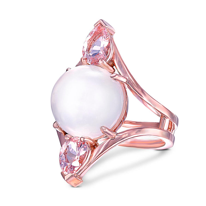 14k Rose Gold Ring- Featuring a 9ctw Cats Eye Moonstone & 2 Pear Shape Morganites