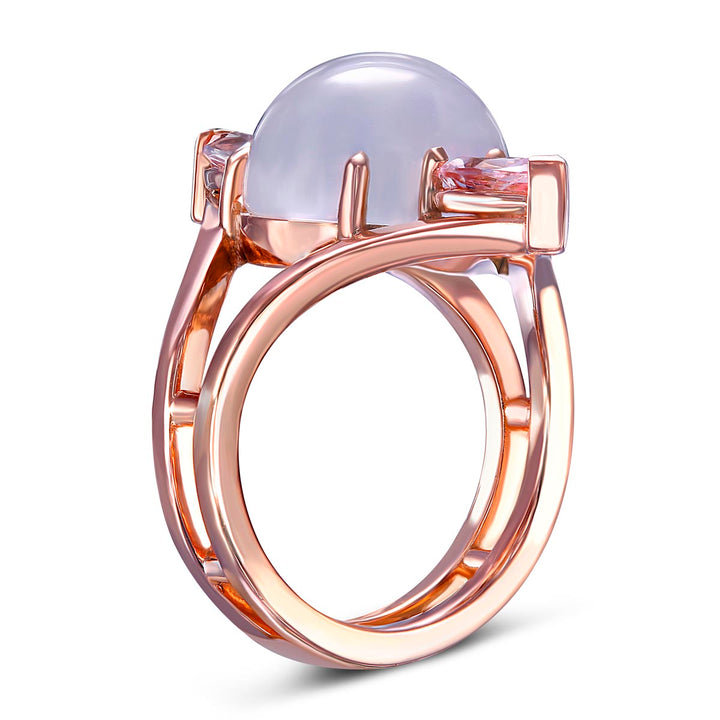 14k Rose Gold Ring- Featuring a 9ctw Cats Eye Moonstone & 2 Pear Shape Morganites