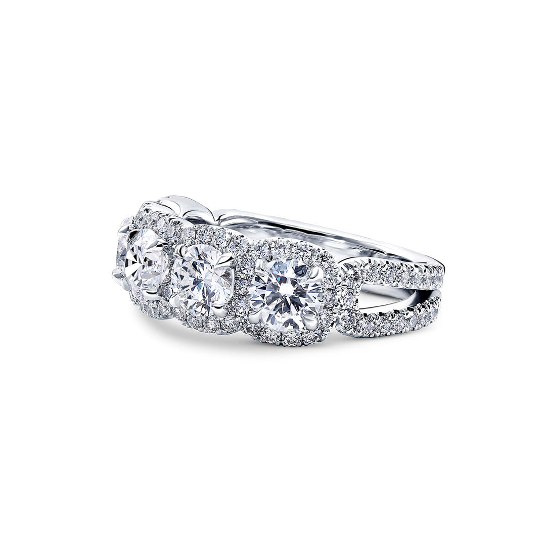 18k White Gold - 5 Stone Diamond Halo Ring 1.72ctw