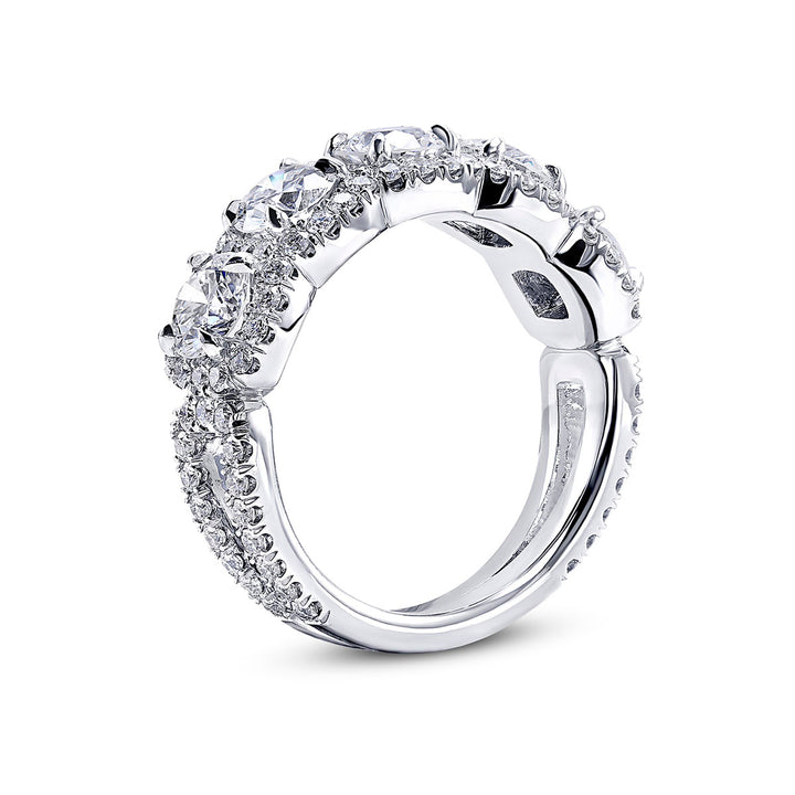 18k White Gold - 5 Stone Diamond Halo Ring 1.72ctw