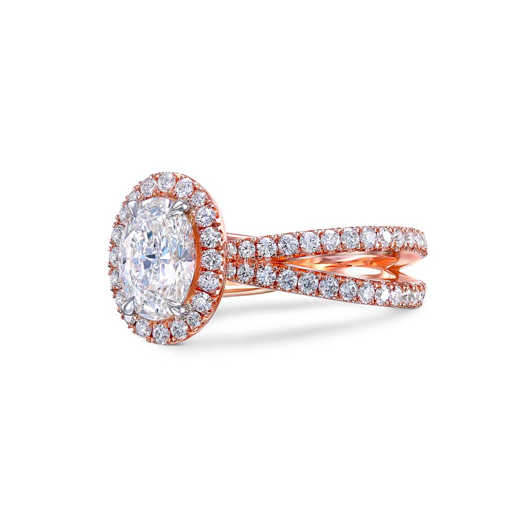 14k Rose Gold - Oval Diamond Halo Engagement Ring