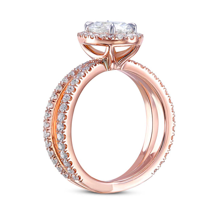 14k Rose Gold - Oval Diamond Halo Engagement Ring