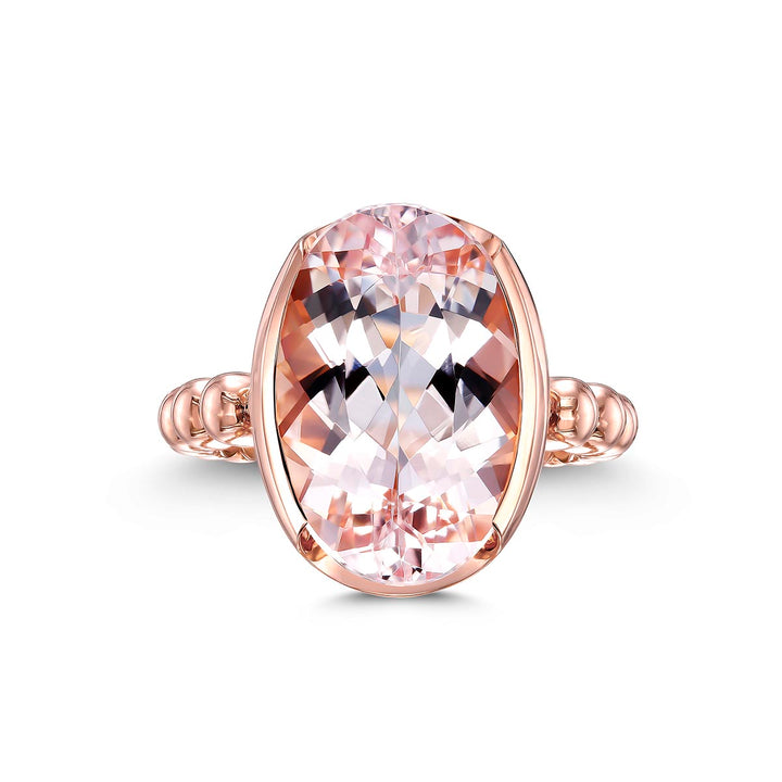 14K Rose Gold Beaded Ring - Featuring a 8.04ctw Morganite