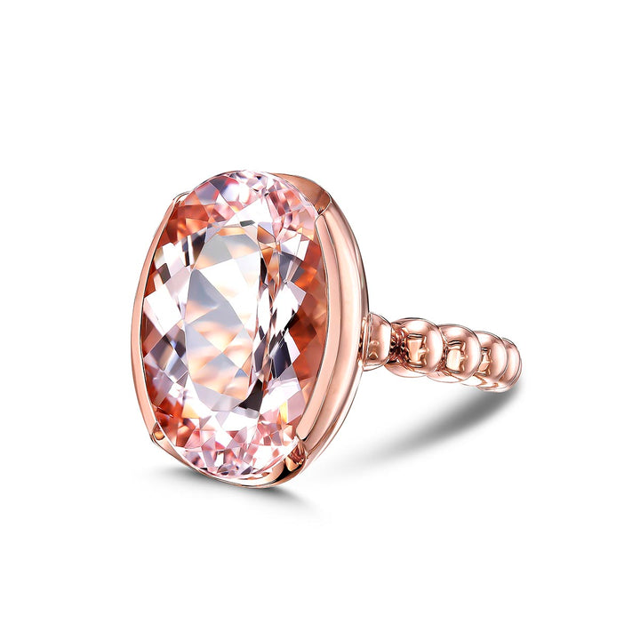 14K Rose Gold Beaded Ring - Featuring a 8.04ctw Morganite