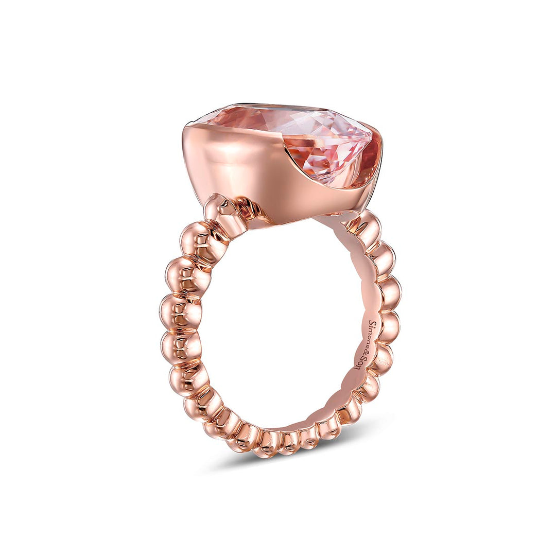 14K Rose Gold Beaded Ring - Featuring a 8.04ctw Morganite