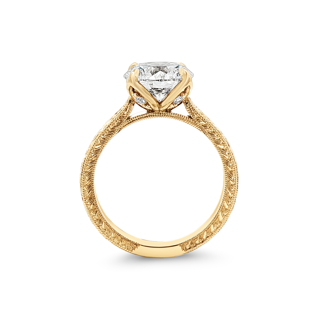 14K Yellow Gold Hand-Engraved Tulip Lab Grown Diamond Semi-Mount Engagement Ring