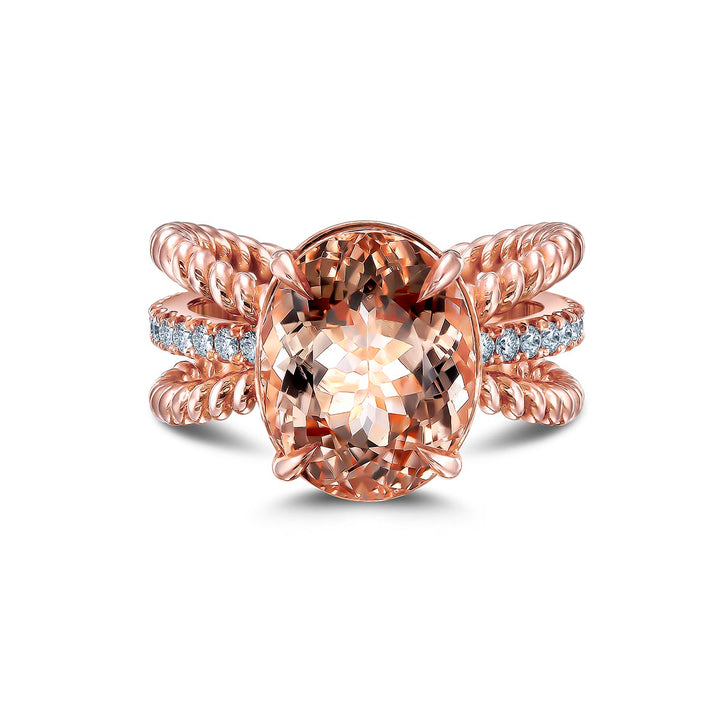 14K Rose Gold 3 Band Ring - Featuring a 6.63ctw Morganite & .45ctw Diamonds