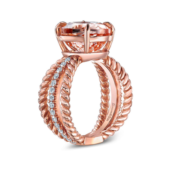 14K Rose Gold 3 Band Ring - Featuring a 6.63ctw Morganite & .45ctw Diamonds