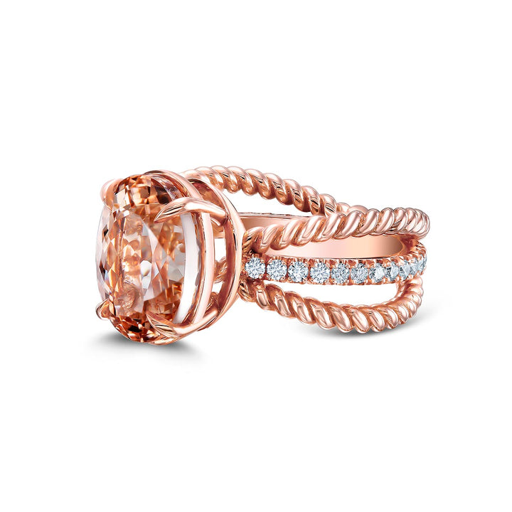 14K Rose Gold 3 Band Ring - Featuring a 6.63ctw Morganite & .45ctw Diamonds