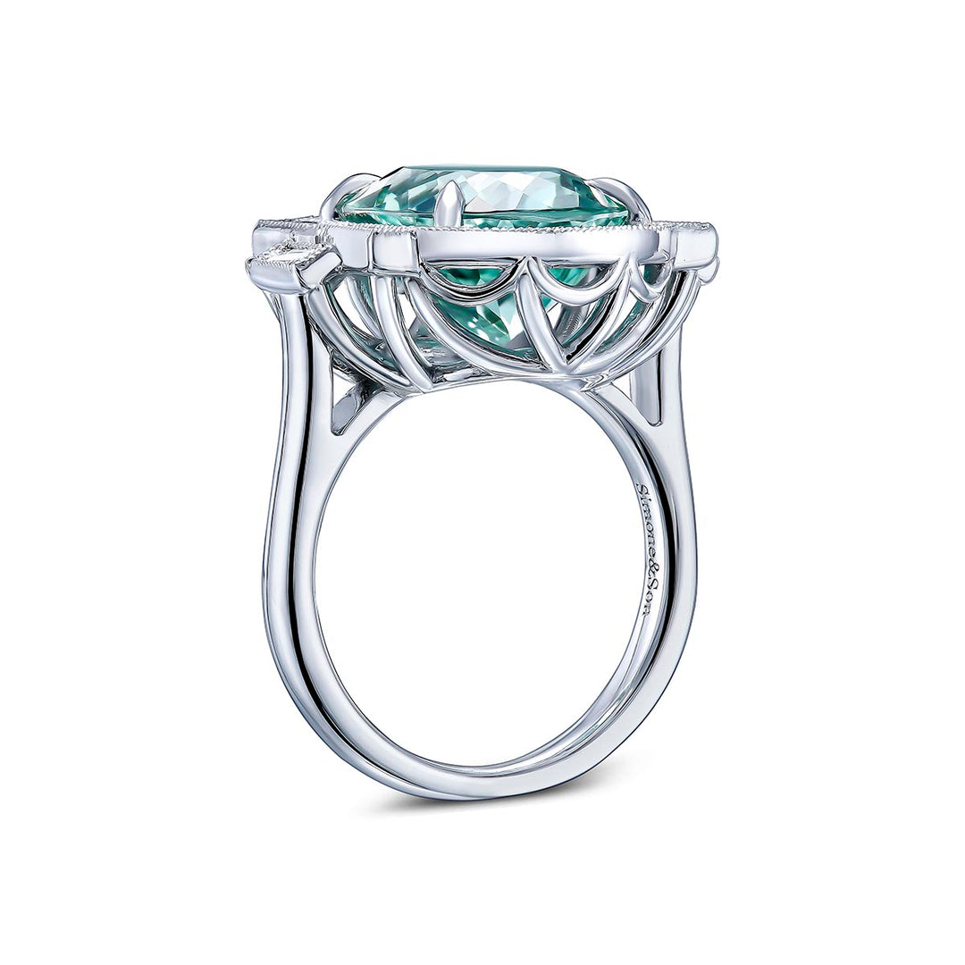 18k White Gold Ring - Featuring a 7.22ctw Mint Tourmaline and .50ctw Diamonds