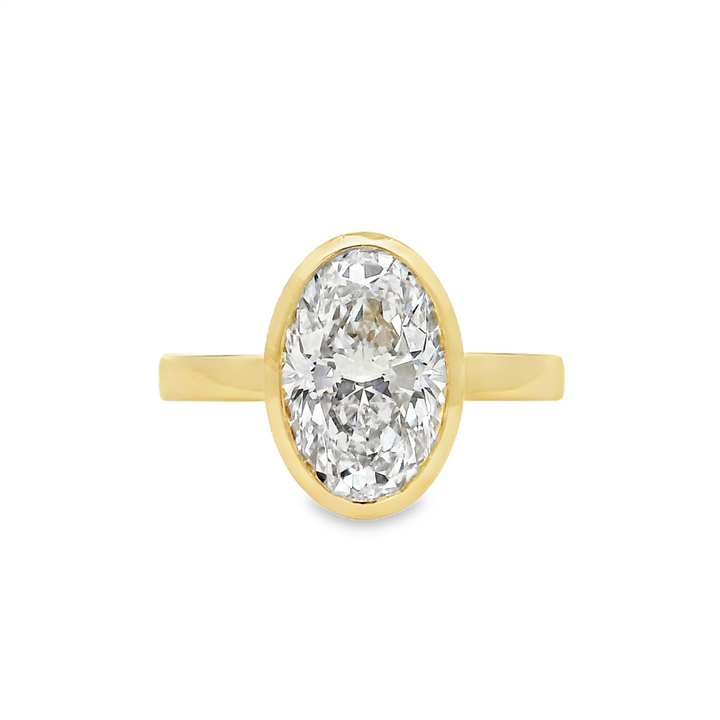 14K Yellow Gold Lab Grown Oval Diamond Bezel Engagement Ring – 2.95ct.