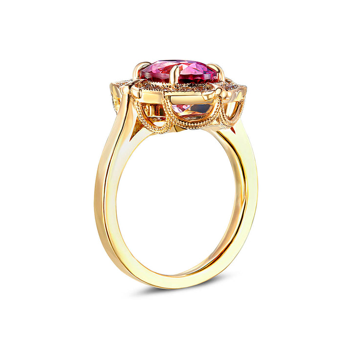 18k Yellow Gold Ring - Featuring a 3.35ct Garnet & Diamond Halo