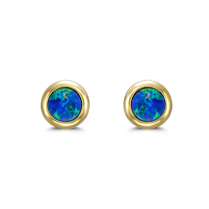 18k Yellow Gold - 5mm Doublet Opal Stud Earrings