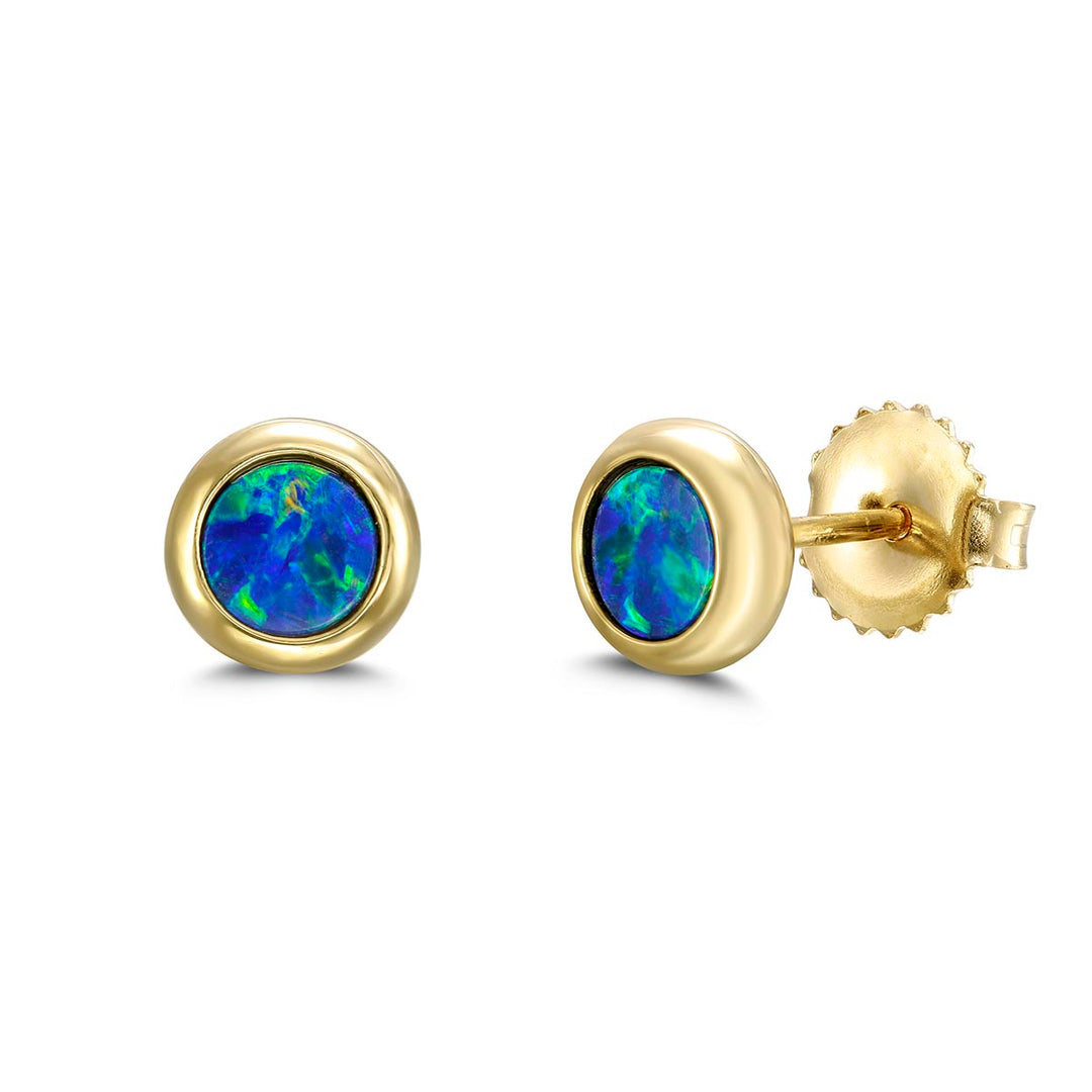 18k Yellow Gold - 5mm Doublet Opal Stud Earrings