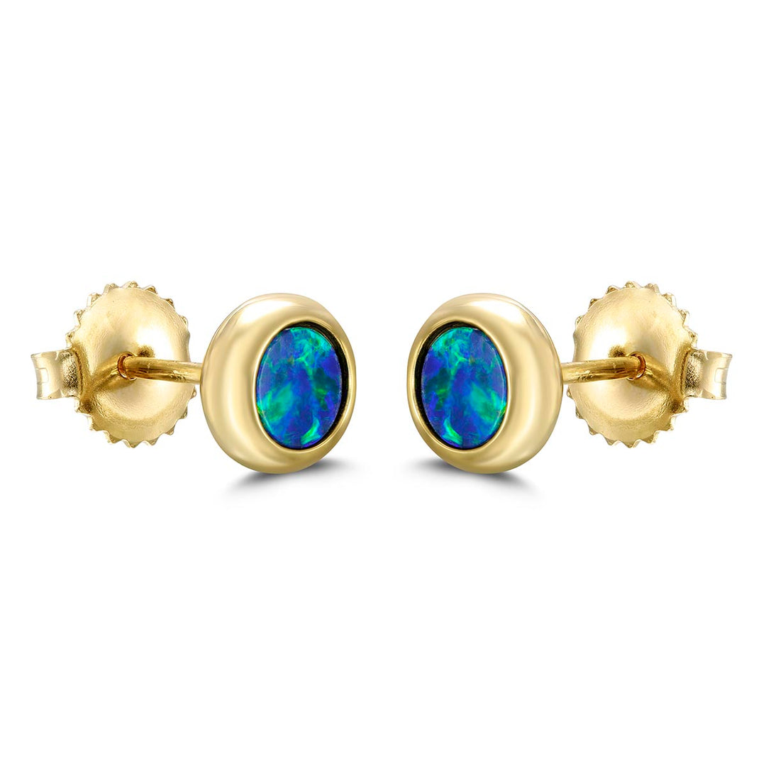 18k Yellow Gold - 5mm Doublet Opal Stud Earrings