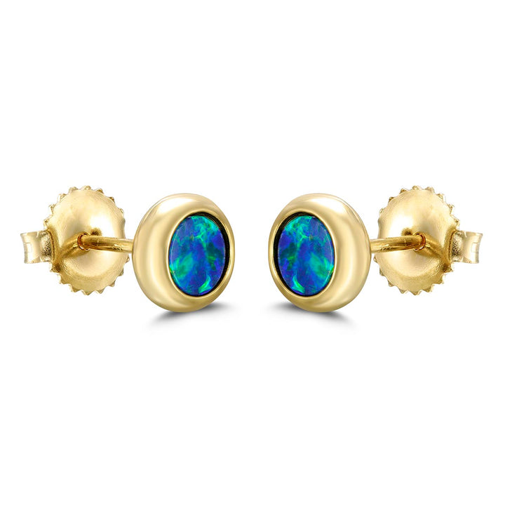 18k Yellow Gold - 5mm Doublet Opal Stud Earrings