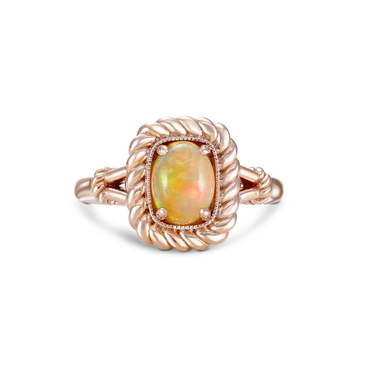 14k Rose Gold - .70ct Oval Opal Twist Halo Ring