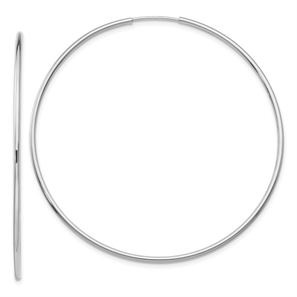 14K White Gold Polished Endless Hoop Earrings – 1.2mm, 1.9g