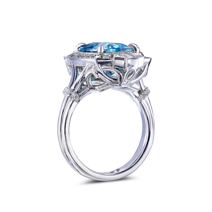 18k White Gold Ring - Featuring a 7.29ctw Blue Zircon With A Diamond Halo