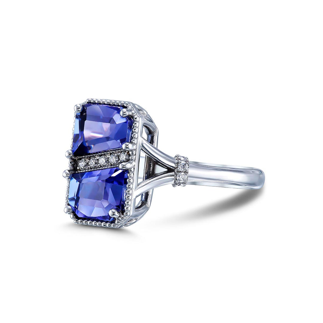 14k White Gold Ring - Featuring 3.52ctw Tanzanites With Diamonds