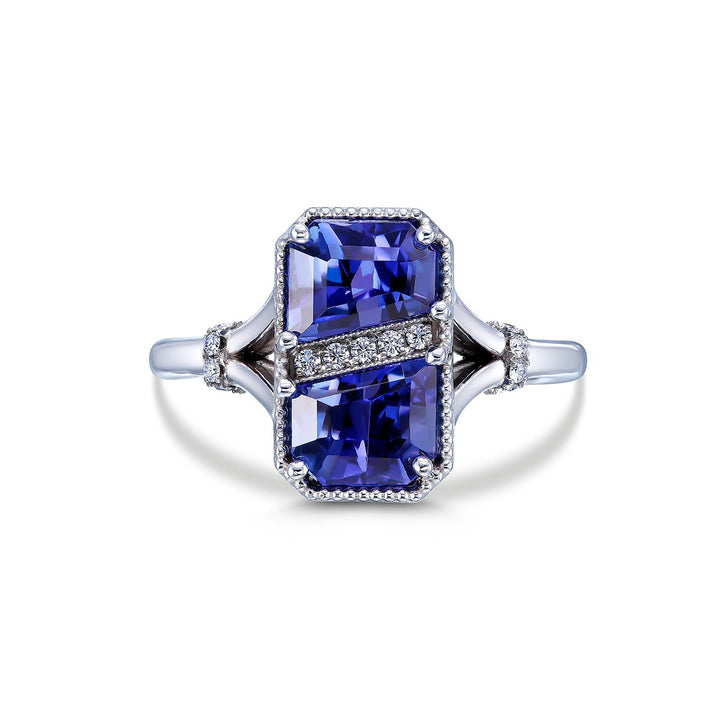 14k White Gold Ring - Featuring 3.52ctw Tanzanites With Diamonds