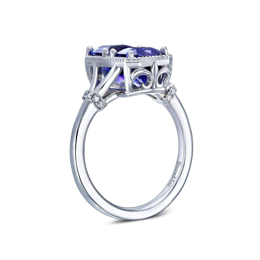 14k White Gold Ring - Featuring 3.52ctw Tanzanites With Diamonds