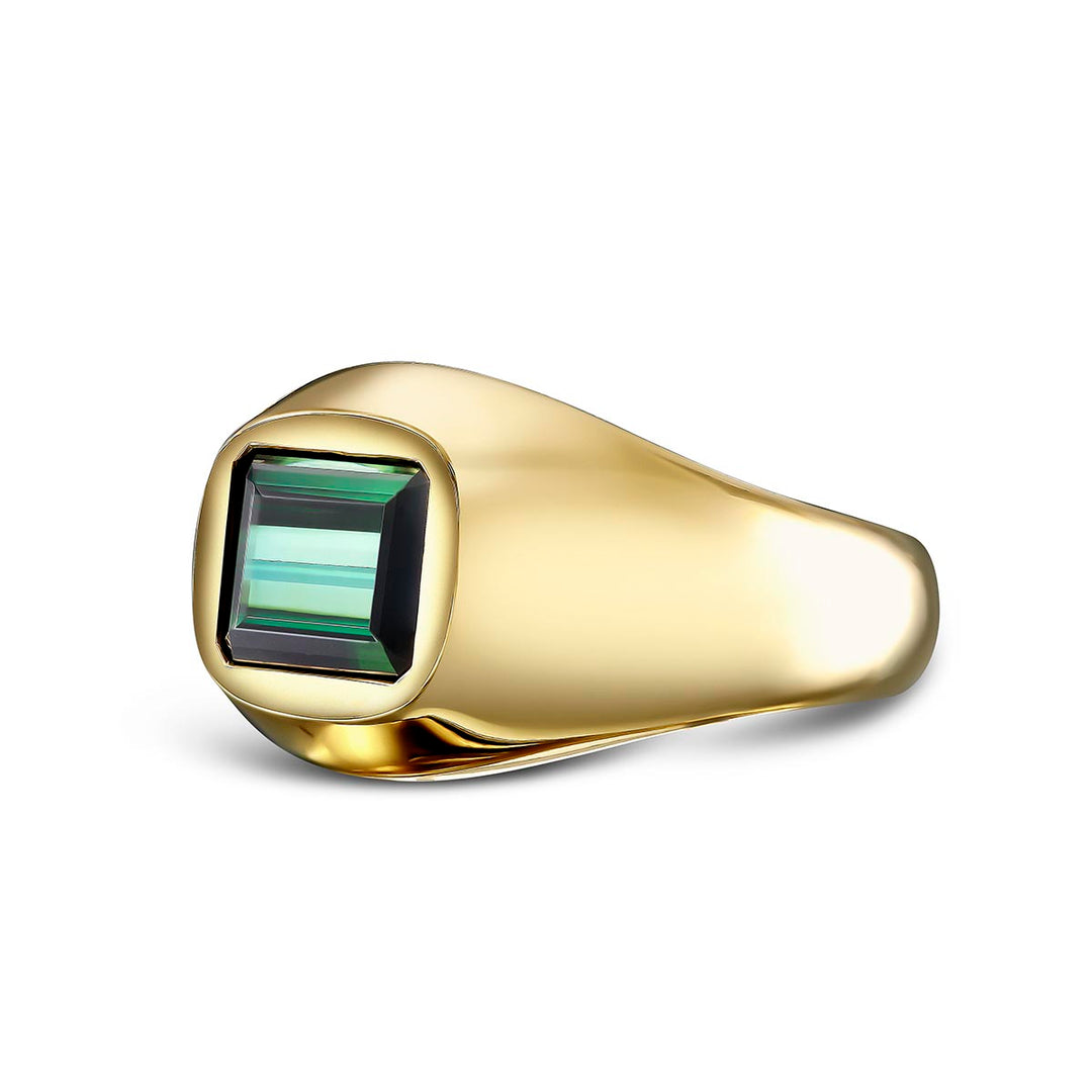 18k Yellow Gold Ring - Featuring 4.18ct Green Tourmaline