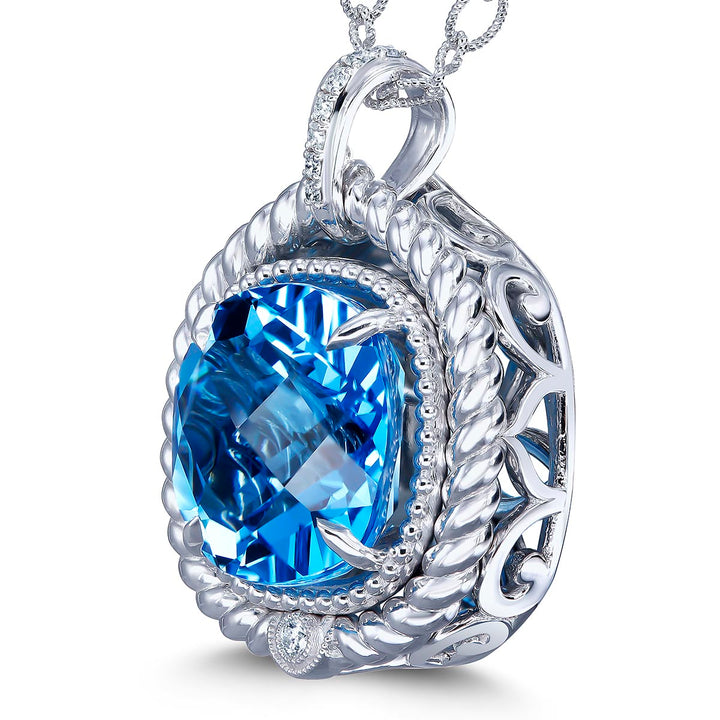 14k White Gold Pendant - Featuring a 15.95ctw Topaz & Diamonds