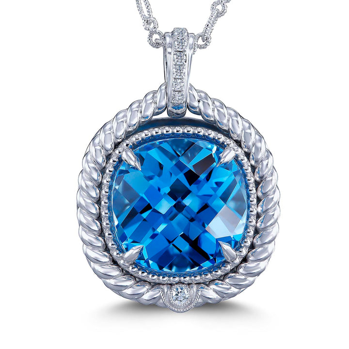 14k White Gold Pendant - Featuring a 15.95ctw Topaz & Diamonds