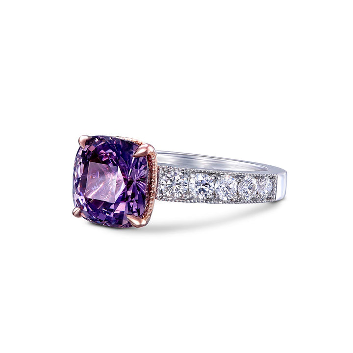 Platinum & 14k Rose Gold Diamond Ring - Featuring a 4.28ctw Lavender Spinel