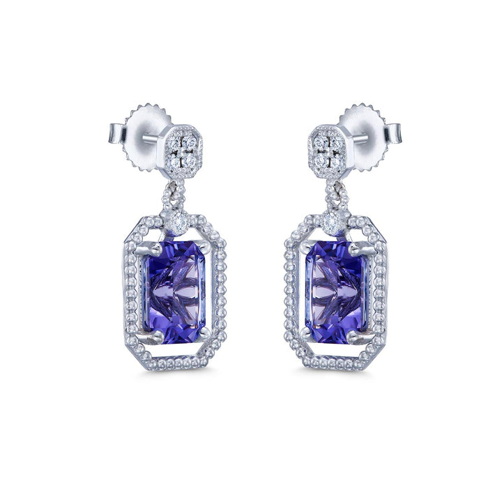 14k White Gold Earrings- Featuring 3.45ct Tanzinites With Diamonds