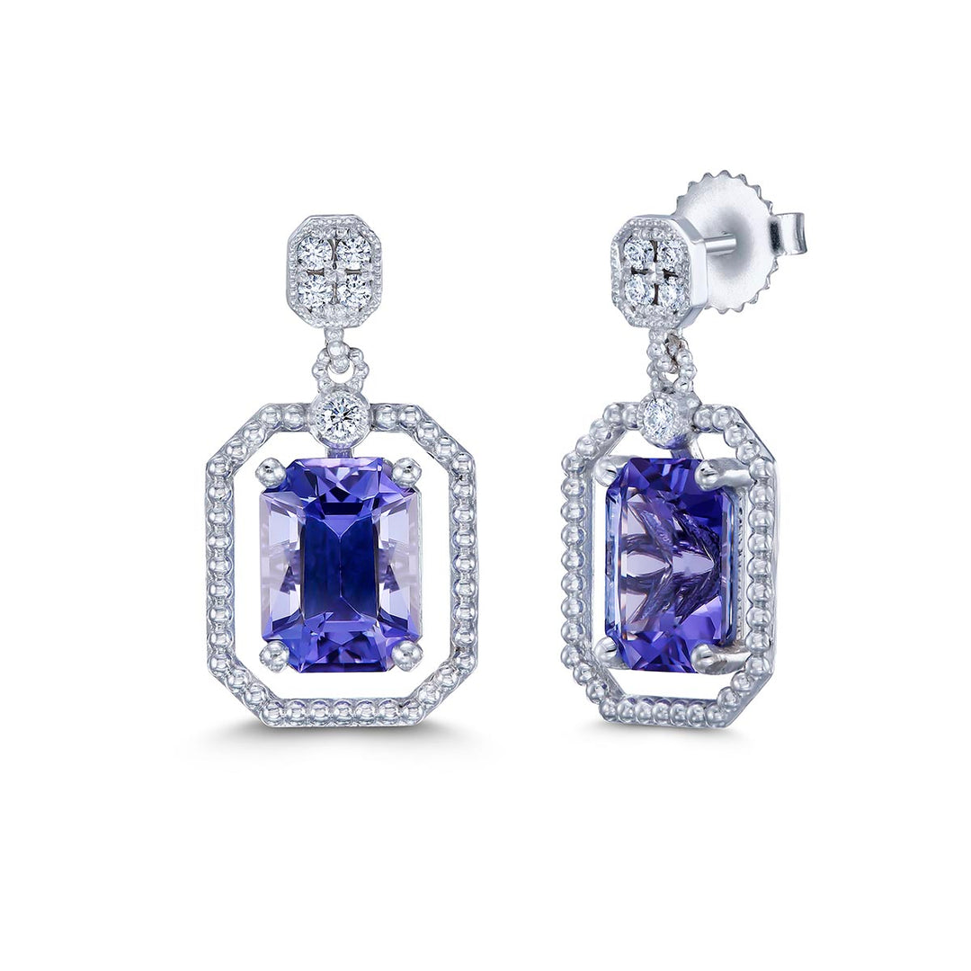 14k White Gold Earrings- Featuring 3.45ct Tanzinites With Diamonds