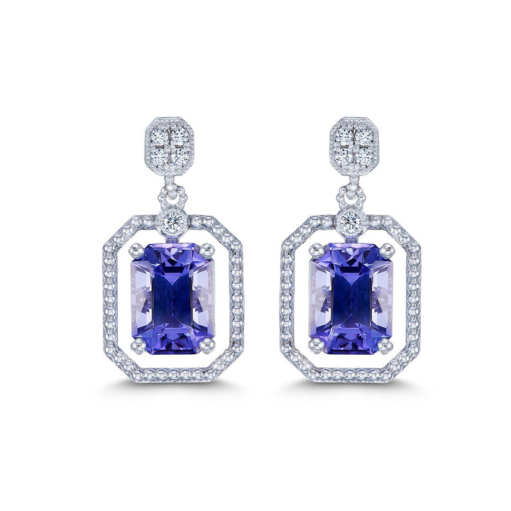 14k White Gold Earrings- Featuring 3.45ct Tanzinites With Diamonds