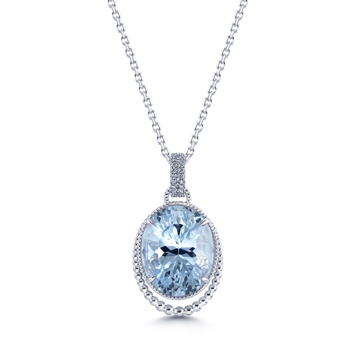 14K White Gold Pendant With 19.38ct Oval Aquamarine & 0.35ctw Diamonds